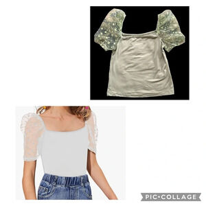 Girl’s Casual Top Short Mesh Sleeves Lime Green Top BNWT